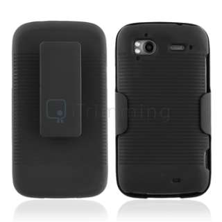 BLACK HOLSTER COMBO HYBRID CLIP+PHONE COVER CASE STAND FOR HTC 