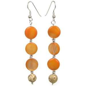  AM5032   Unique Orange Mother of Pearl and Buri Wood Earrings 