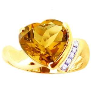   Large Heart Gemstone and Diamond Ring Citrine, size8 diViene Jewelry