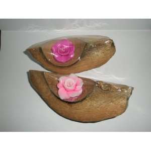   Aroma Candle in Coconut Shell Pink Rose (Pack of 4) Medium Home