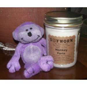  Monkey Farts 8 Ounce Soy Candle Gift Set with Purple Plush 