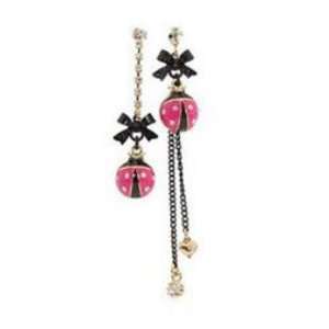 Betsey Johnson Pink Ladybug Dangle Earrings