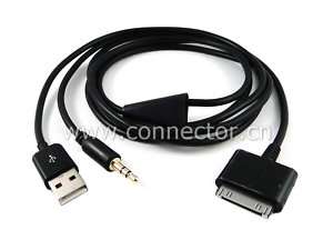 apple ipod 3.5mm Plug Audio Out Car AUX & USB Cable BK  