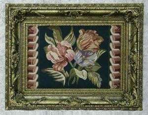 Beautiful Hand Carved Frame Needlepoint Picture  