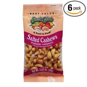 Snak Club Salted Cashews, 3.25 Ounce Bags (Pack of 6)  