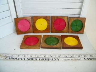 Vintage Made in Japan Wood Coasters Red Green Yellow Pink 5621  