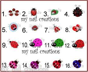 LADY BUG• NAIL ART DECALS•YOU CHOOSE FREE S/H  