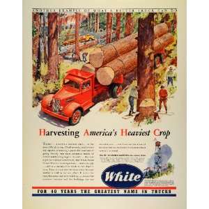  1942 Ad Vintage White Power Trucks Hauling Logs Lumberjack 