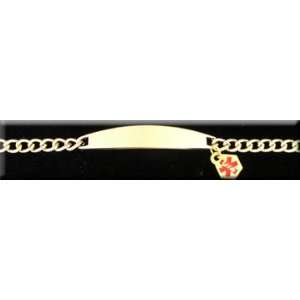  Ladies Yellow Gold Tone Medical ID Link Bracelet with Red 