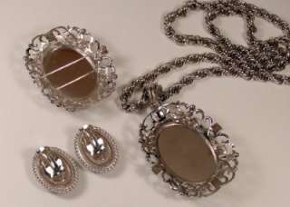 Vintage WHITING DAVIS Hematite Necklace Earrings Brooch  