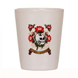  Shot Glass White of Love Grows Flowers And Skull 