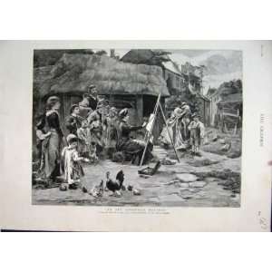  1886 Art Student Holiday Painting Family Village Scene 