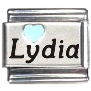  Lydia Light Blue Heart Laser Name Italian Charm Link 