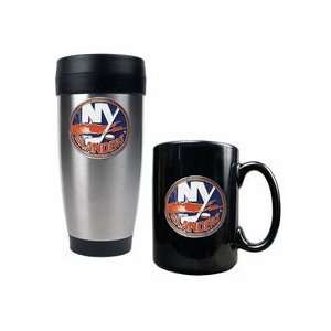 New York Islanders Stainless Steel Travel Tumbler & Black Ceramic Mug 
