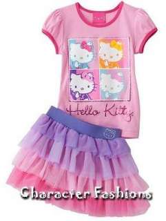 HELLO KITTY Outfit Top Tutu Skirt Set Size 4 5 6 6X Shirt Tee PINK 