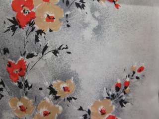 DESIGNER Black White Red Yellow Floral Print Silk Scarf  