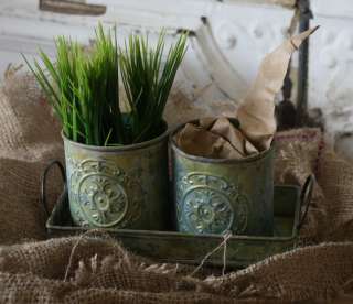 Shabby Cottage Chic Tin Verdigris Planter Bucket Pot  