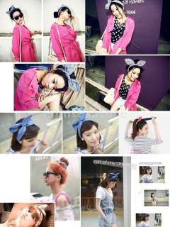 Girls Korea Style Rabbit Ear Satin Headband Wire Hair Band Blk & Wht 