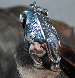 Classical African Elephant Sterling Silver Pendant  