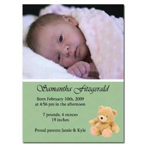  Teddy on Sage Baby Photo Birth Announcement Office 
