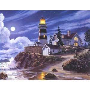  Moonlight Beacon artist J. Himsworth lighthouse print 