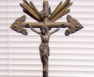 Antique Bronze Standing Altar Chapel Cross Crucifix  