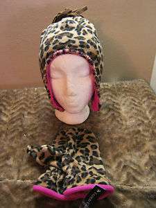 new Faded glory leopard spot girls winter cap and mittens sets fleece 