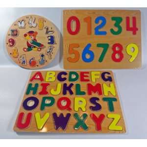  Clock, Letters/Alphabet, Numbers Learning Set of 3 Raised 