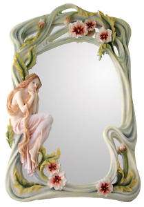 Art Nouveau Poppy Lady Standing Vanity Table Mirror  