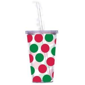   Red & Green Dot 24oz Double wall Tumbler with Straw