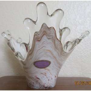   ART GLASS BOWL w BROWN Swirl Pattern (Murano Style)