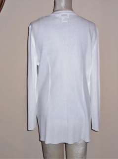 NWT Exclusively Misook White Ribbed Button Front Jacket L $348  