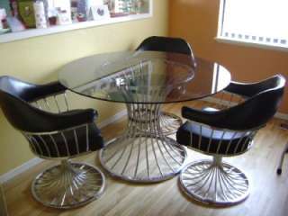   Modern Eames Era Chrome Dining Set,Pedestal Table,Swivel Chairs  