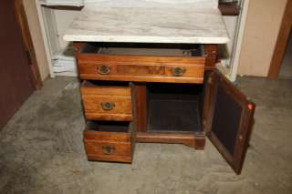 L933 ANTIQUE VICTORIAN 19TH CENTURY MARBLE TOPPED DRY SINK BURL WALNUT