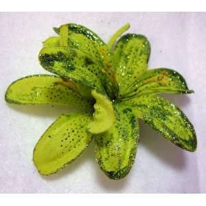  Lime Green Glitter Double Lily Flower Hair Clip Beauty