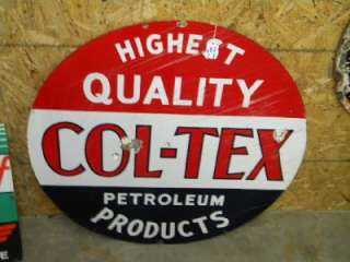Old Col Tex Texas Texaco Porcelain Gas Motor Oils Refning Sign DBL 