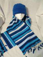 Royal Blue FLEECE HAT and MATCHING Striped SCARF SET~  