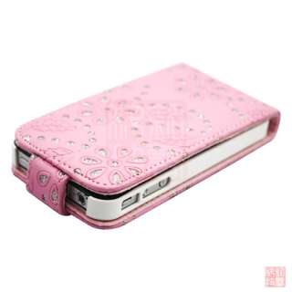 Pink Bling Diamond PU Leather Flip Case Cover Pouch for iPhone 4S 4 4G 