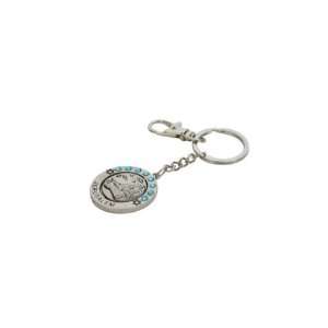  5 cm spinning key ring with a scene of Jerusalem and blue 