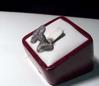 Filigree Antique ring 14K White Gold with Diamonds  