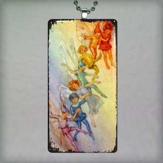Rainbow Fairies New Age Glass Tile Necklace Pendant 786  