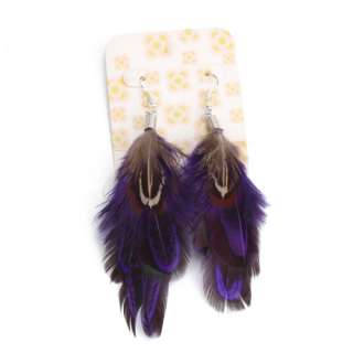 New Purple Colors Goose Feather Earrings Silver Plated Dangle Drop 