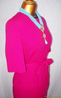 Vintage 60s Hot Pink Dress & Coat Set LG Wool PRISTINE  