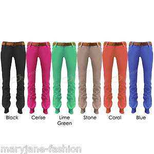 NEW WOMENS LADIES SKINNY SLIM FIT CUFFED JOGGER CHINO COLOURED JEANS 8 