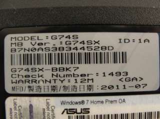 ASUS G74SX BBK7 i7 2630QM @ 2.0GHz, 8GB Ram, 1TB HD, 2GB NVidia GTX 