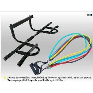  Door Chin Pull Push Up Bar & 5 D Ring Resistance Bands 