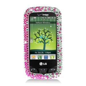 For LG Beacon/Cosmos Touch Pink Silver Rhinestone Crystal Case Cell 