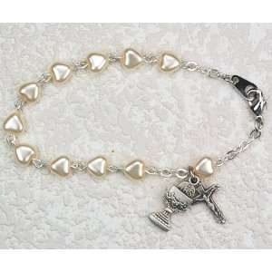   Childrens Youth Teen Kid Child Heart Pearl Catholic Rosary Bracelet