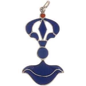  Chopper Vajra Inlay Nepalese Pendant   Sterling Silver 