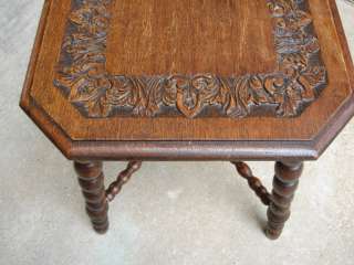 Fancy Antique Victorian English Oak Carved End Table  